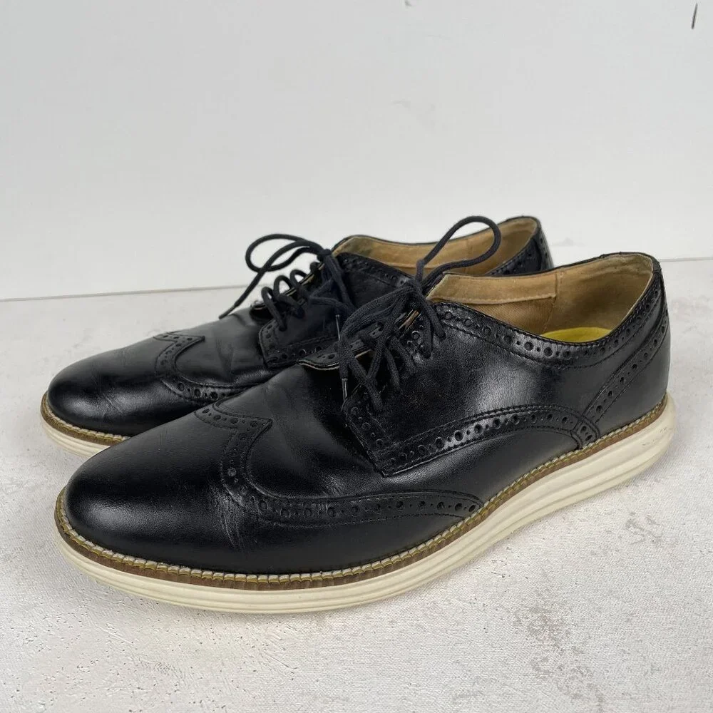 Cole Haan Grand OS Oxfords Mens‎ 8.5 Black Leather Wingtips Formal
